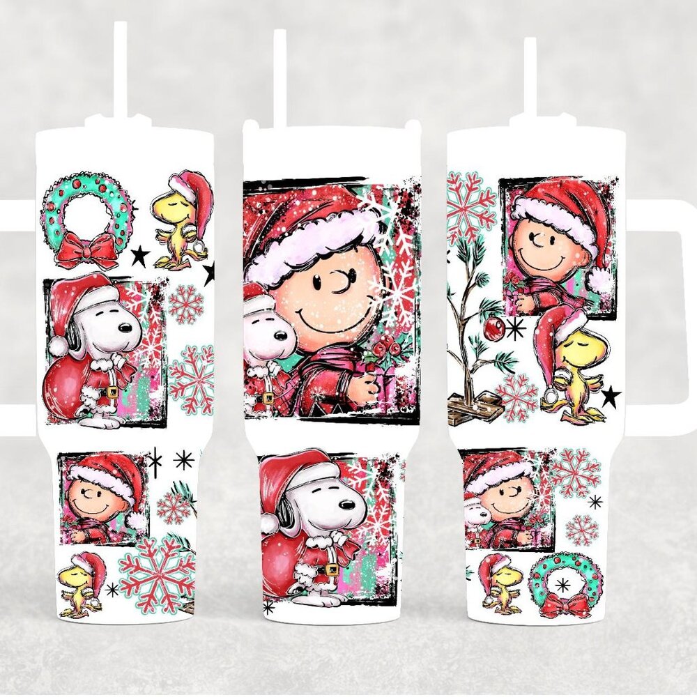 40oz Whimsical Christmas Charlie and Friends insulated Tumbler with slidng lid